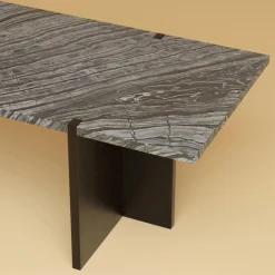 Tavolino da Caffè Palm in Marmo Kenya Nero e Rovere