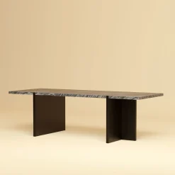 Tavolino da Caffè Palm in Marmo Kenya Nero e Rovere
