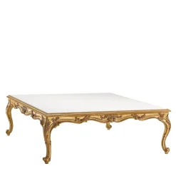 Tavolino da Caffè Quadrato Bianco e Oro Louis XV