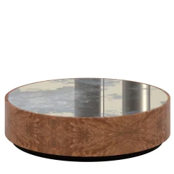 Tavolino da caffè Rafael in legno di noce con piano specchiato antique silver