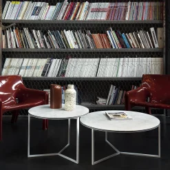 Tavolino da caffè rotondo Fillo in marmo bianco di Carrara