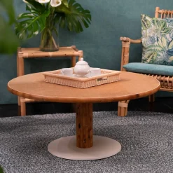 Tavolino da Caffè Rotondo in Bambù e Legno Baobab
