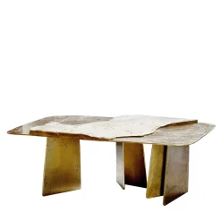 Tavolino da caffè scultoreo in ottone fuso Stoneage