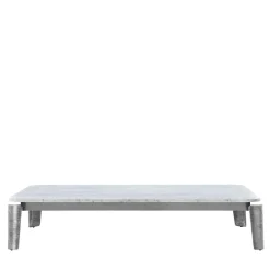 Tavolino da Esterno Moonlight in Marmo di Carrara e Alluminio Bianco