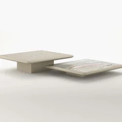 Tavolino Dolcevita in pelle e ceramica beige