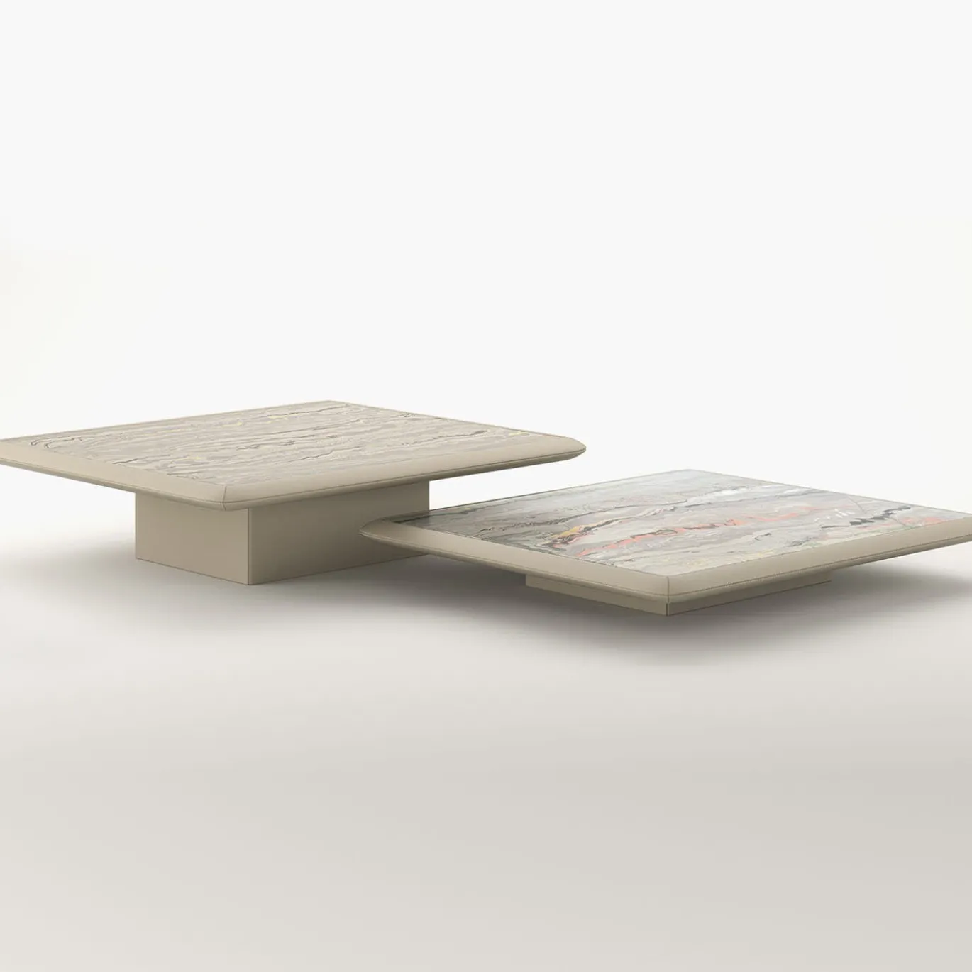 Tavolino Dolcevita in pelle e ceramica beige