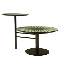 Tavolino doppio Altobasso in legno verde e beige con basi laccate bronzo