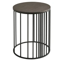 Tavolino Doppler in Metallo Nero Opaco e Legno Grigio Fumé