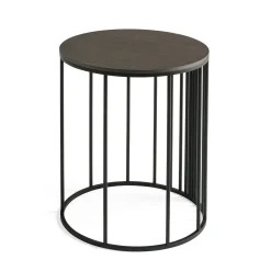 Tavolino Doppler in Metallo Nero Opaco e Legno Grigio Fumé