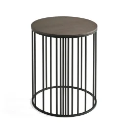 Tavolino Doppler in Metallo Nero Opaco e Legno Grigio Fumé