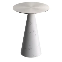 Tavolino Ed071 in Marmo Bianco e Metallo Argento