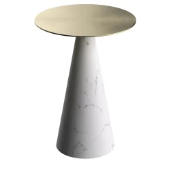 Tavolino Ed071 in Marmo Bianco e Metallo Dorato