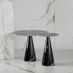 Tavolino Ed071 in marmo nero e metallo argento
