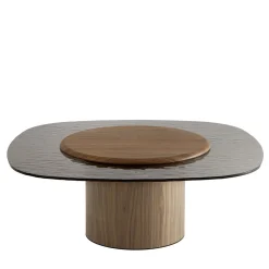 Tavolino Egg Alto con base e piano in noce canaletto + vetro