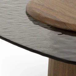 Tavolino Egg Alto con base e piano in noce canaletto + vetro