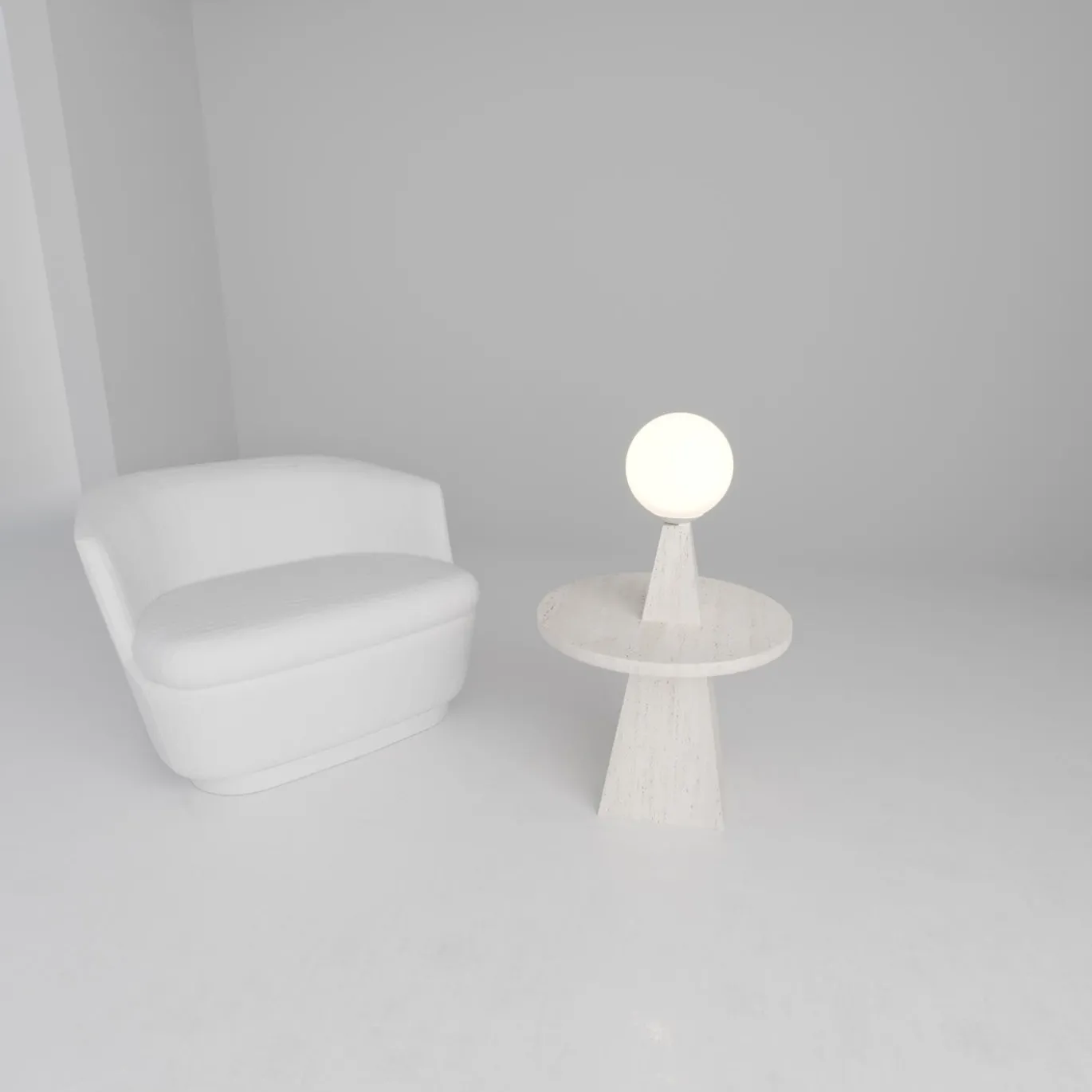 1512 Tavolino e lampada da terra in marmo bianco di Sissy Daniele