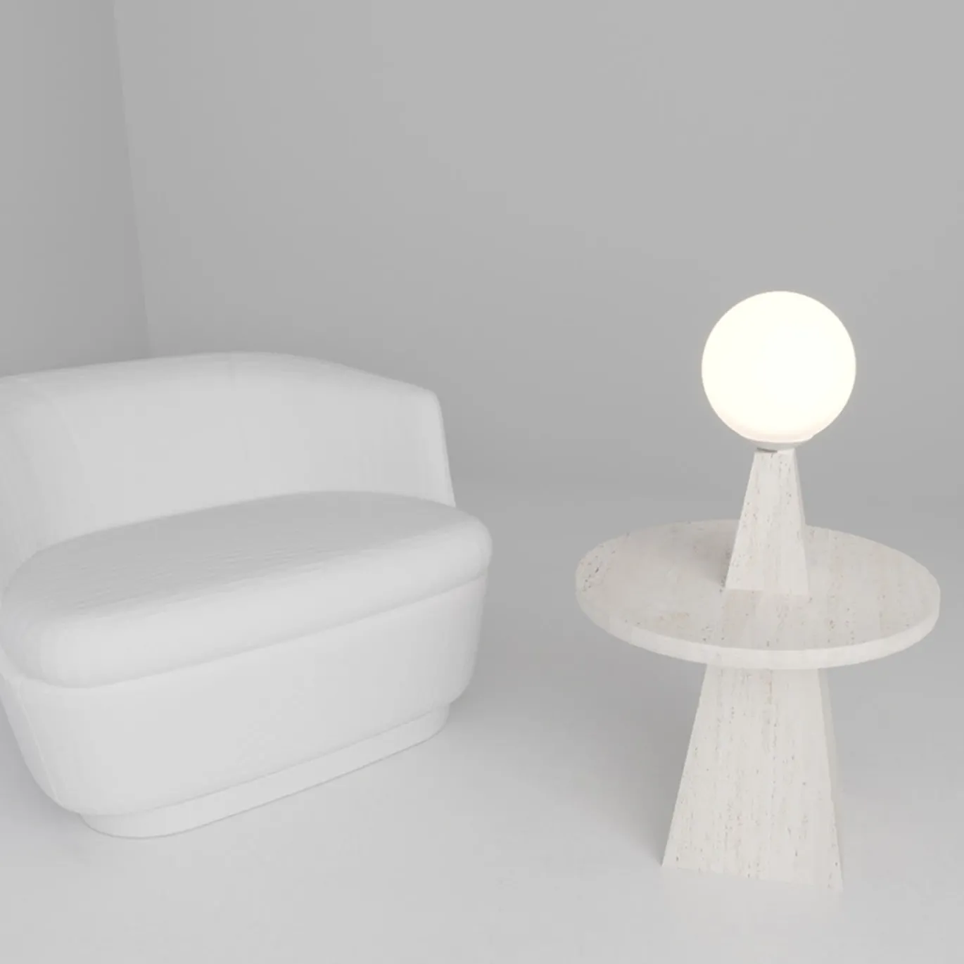 1512 Tavolino e lampada da terra in marmo bianco di Sissy Daniele