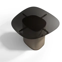 Tavolino Galet con piano in vetro Fumè e base in pelle
