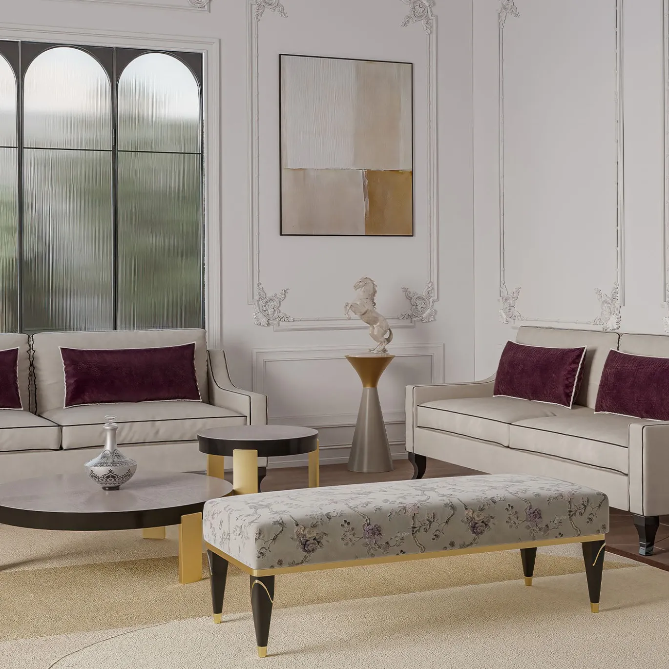 Tavolino grigio e beige con decorazione in foglia d'oro dalla collezione Studio Privè