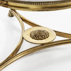 Tavolino Gueridon rotondo in ottone con piano in marmo