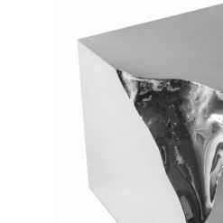 Tavolino in acciaio argentato scultoreo Shard
