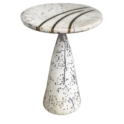 Tavolino in Ceramica Raku bianco con graffi oro
