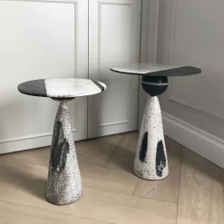 Tavolino in ceramica Raku bianco e nero #1