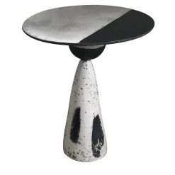 Tavolino in ceramica Raku bianco e nero #2
