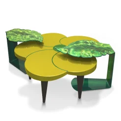 Tavolino in legno a forma di fiore Tiaré laccato di C. Rampazzi
