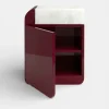 Tavolino in legno laccato Bordeaux con piano in onice bianco
