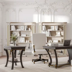 Tavolino in legno nero con top in pelle della collezione Studio Privè