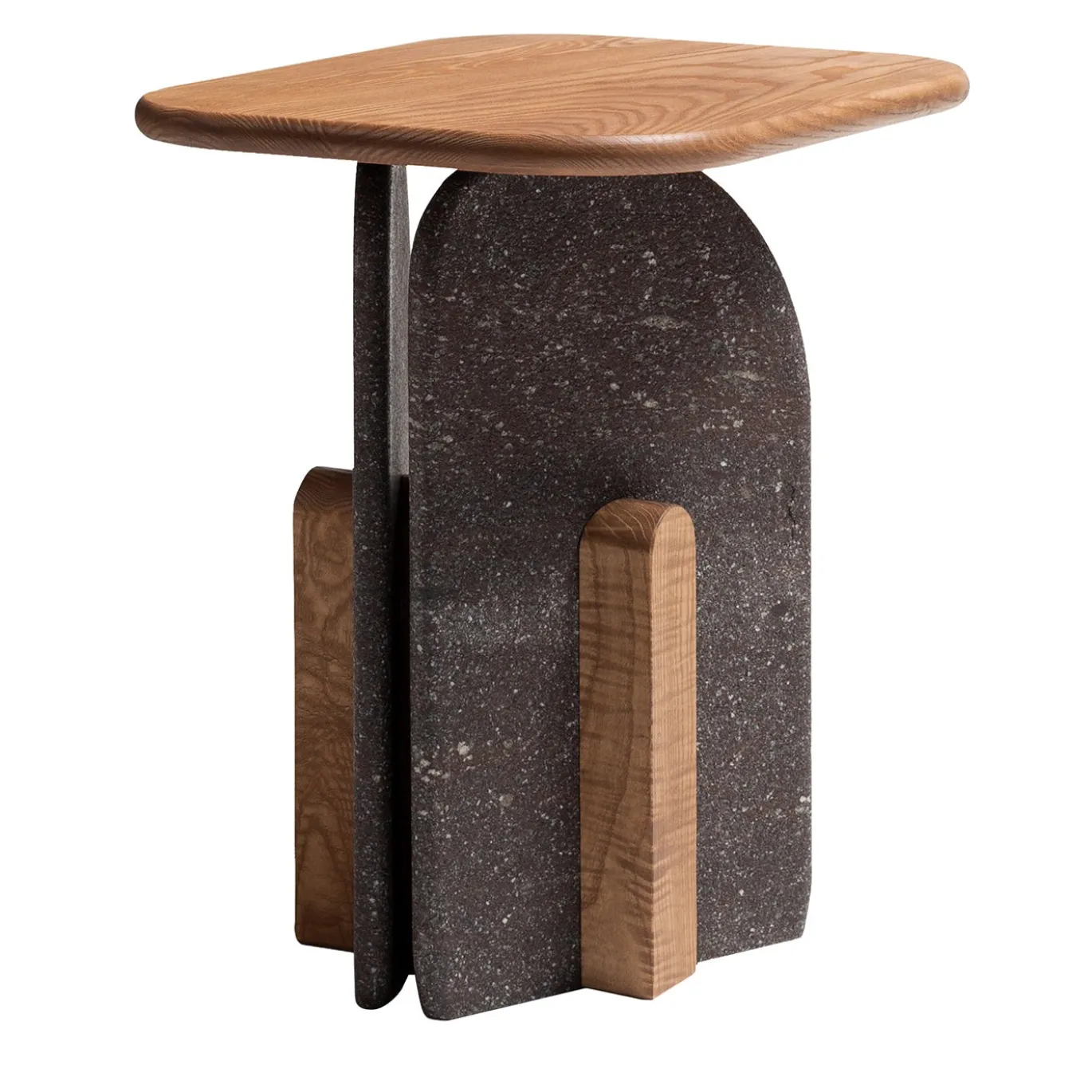Tavolino in Marmo Porfido con Top in legno finitura lucida Fango