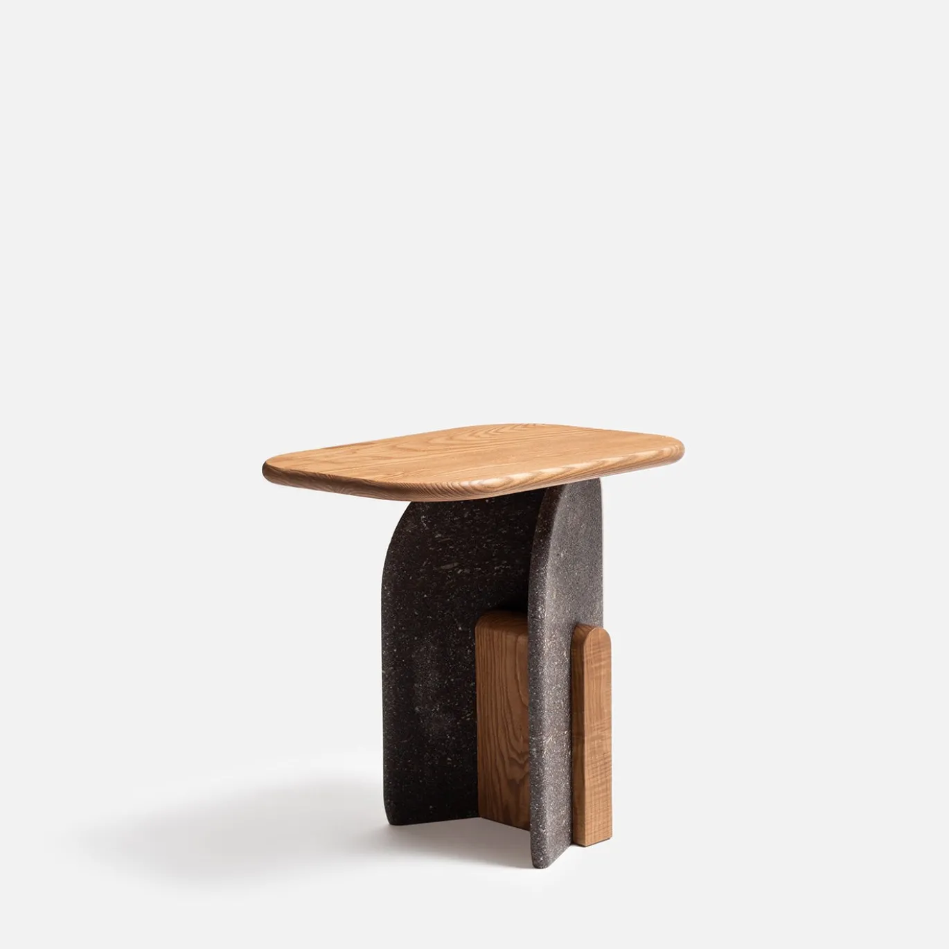 Tavolino in Marmo Porfido con Top in legno finitura lucida Fango