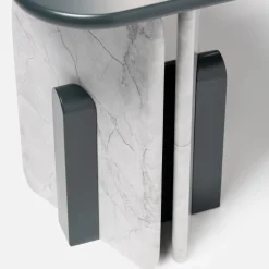 Tavolino In Marmo Super White con Top Laccato Grigio Nardo Lucido