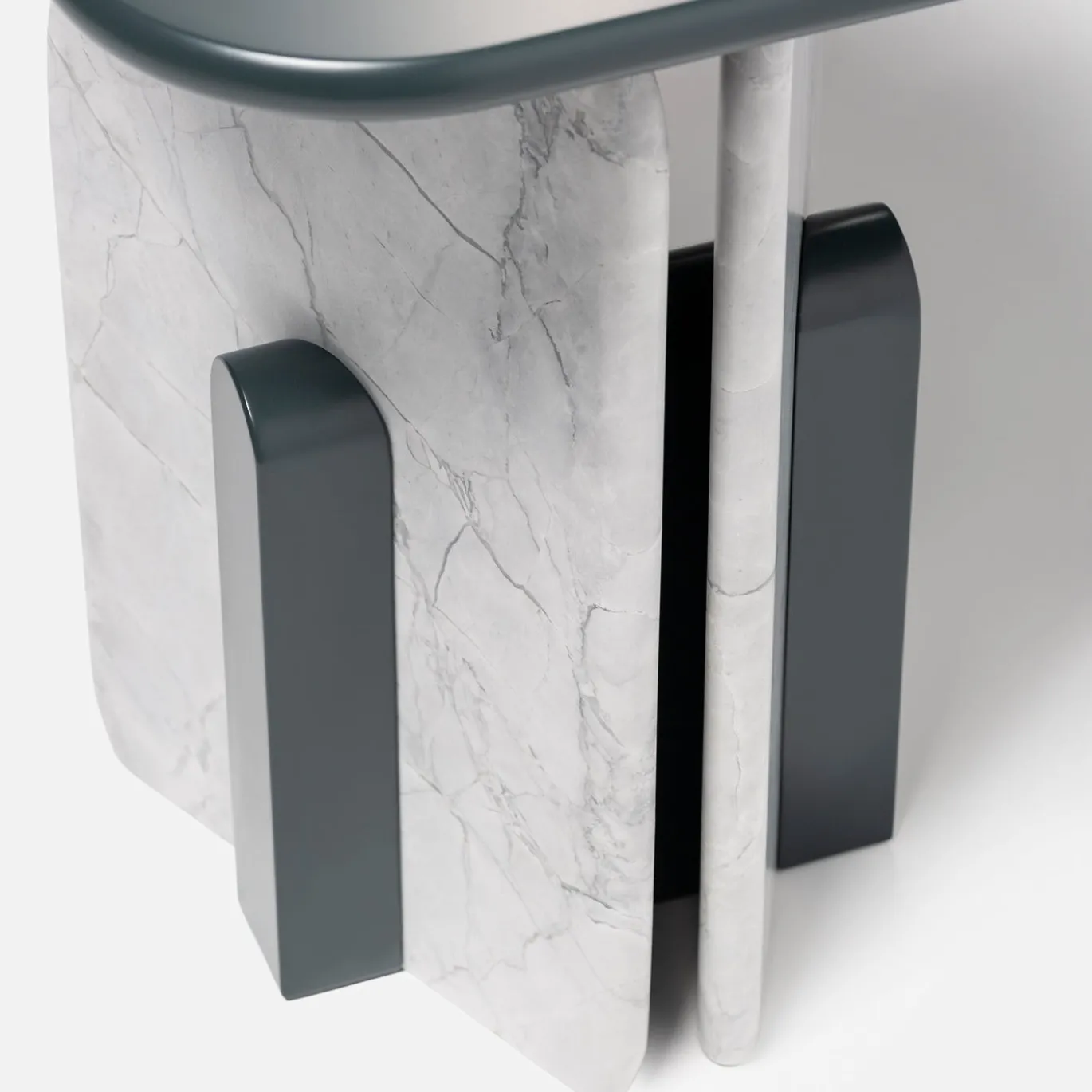 Tavolino In Marmo Super White con Top Laccato Grigio Nardo Lucido