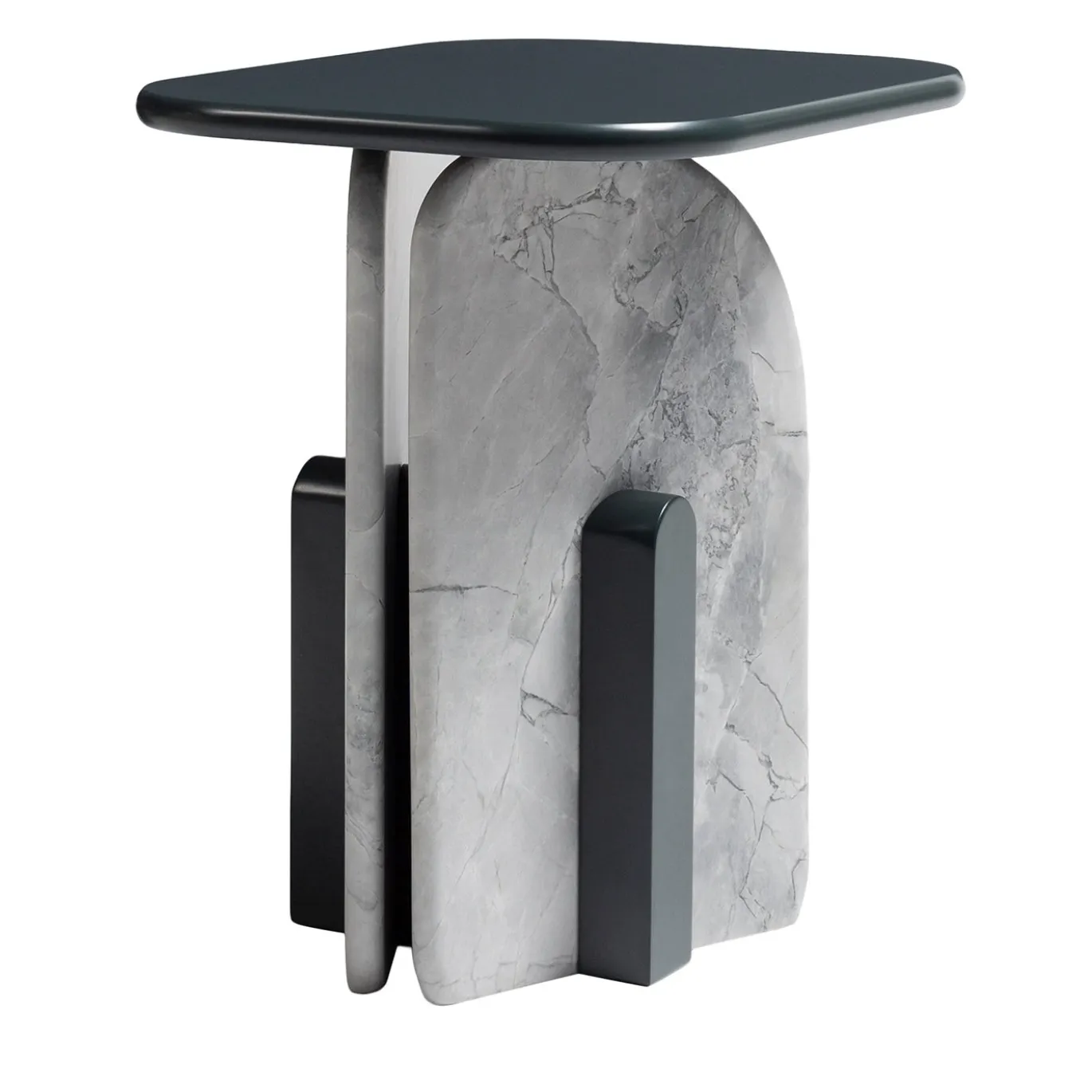 Tavolino In Marmo Super White con Top Laccato Grigio Nardo Lucido