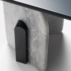 Tavolino In Marmo Super White con Top Laccato Grigio Nardo Lucido