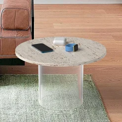 Tavolino in marmo travertino del XXI secolo con caricatore wireless