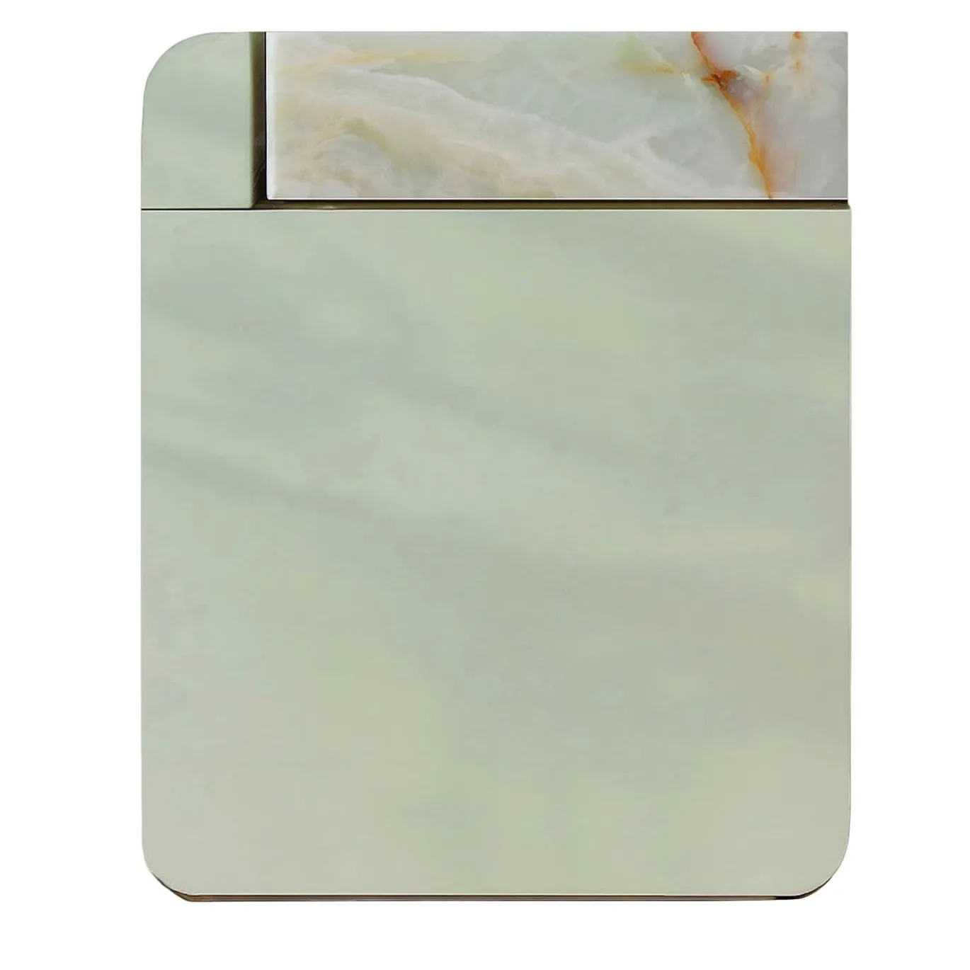 Tavolino laterale con base laccata verde Amo e top in onice