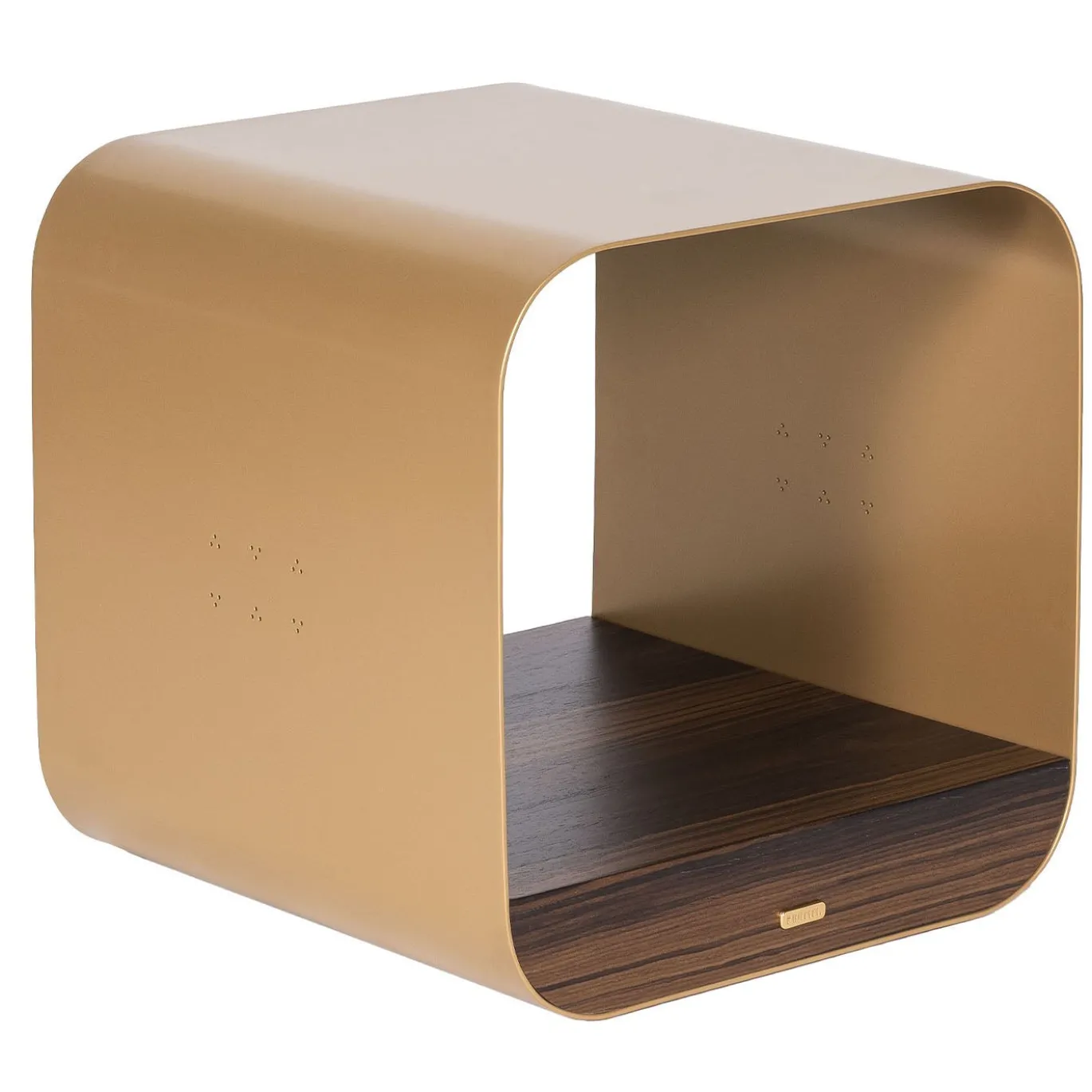 Tavolino laterale in metallo dorato Tawla con base in legno