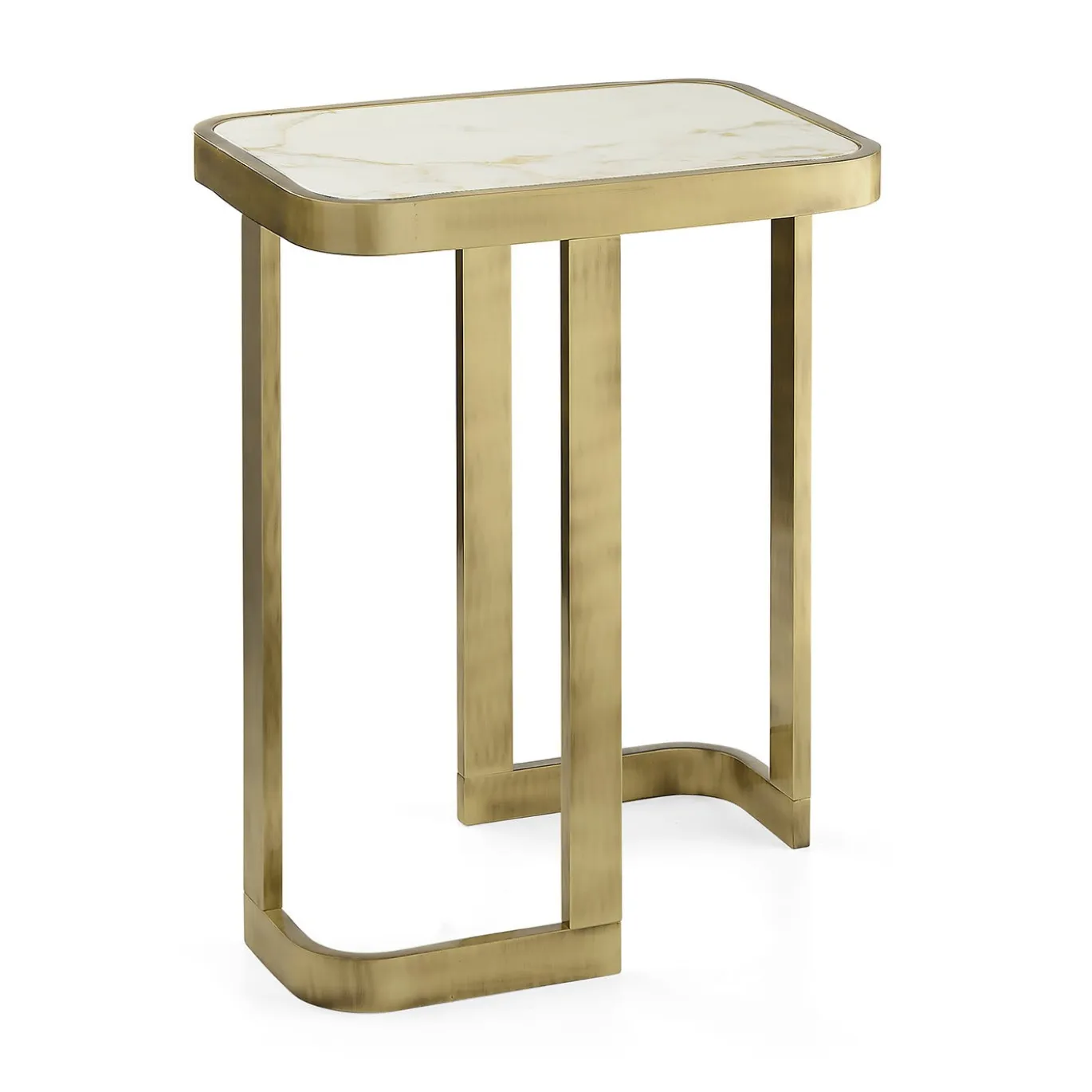 Tavolino laterale Jean con struttura in ottone e piano in marmo Calacatta