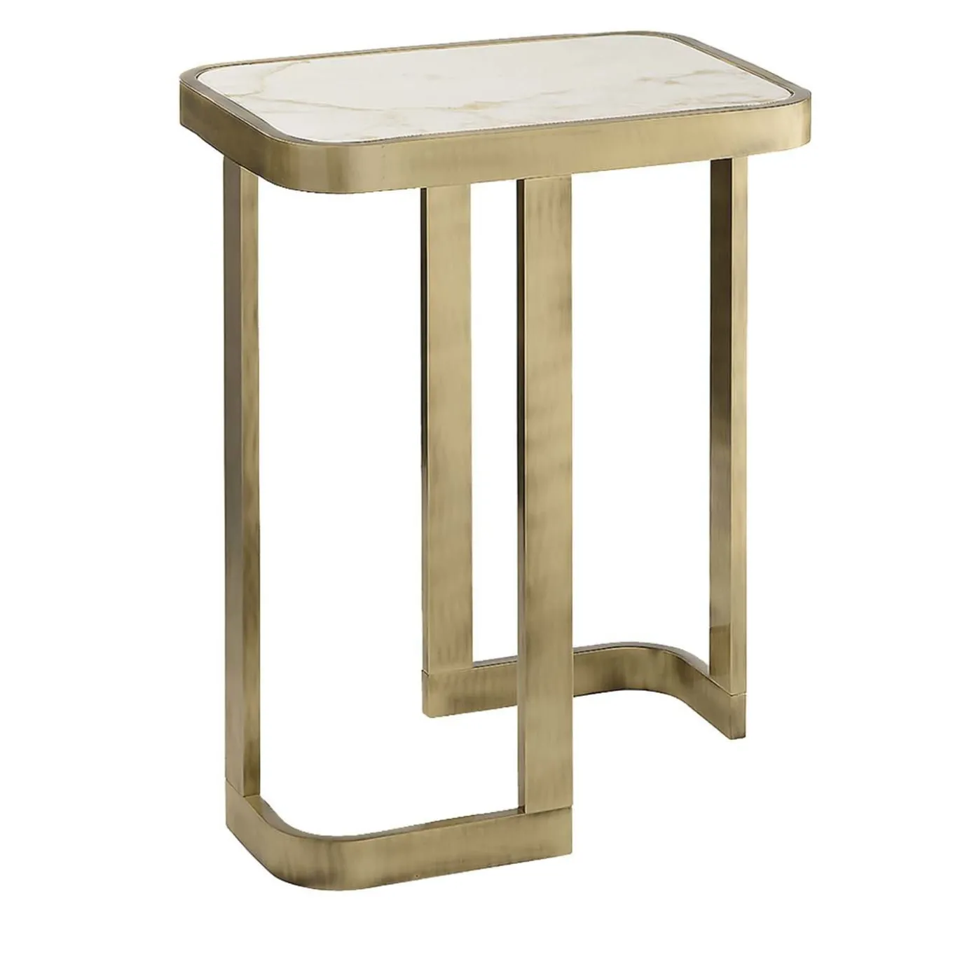 Tavolino laterale Jean con struttura in ottone e piano in marmo Calacatta