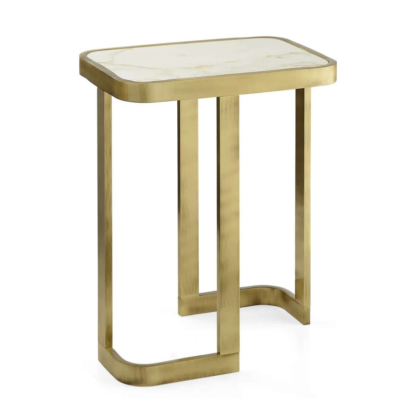 Tavolino laterale Jean con struttura in ottone e piano in marmo Calacatta