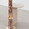 Tavolino Laterale Mostro II in Marmo Rosa Peralba e Travertino con Lampada Incassata