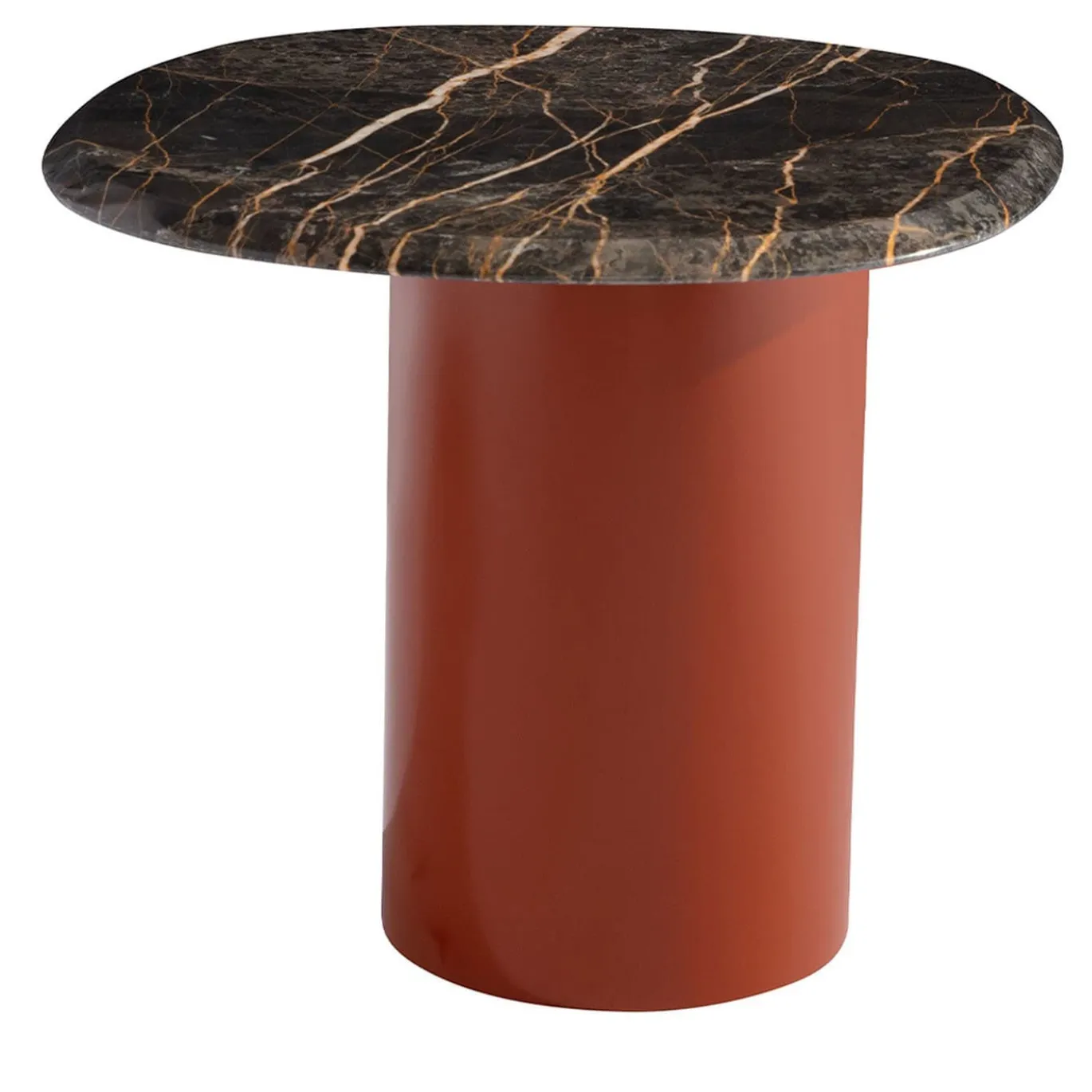 Tavolino laterale rosso Pebble S con piano in marmo