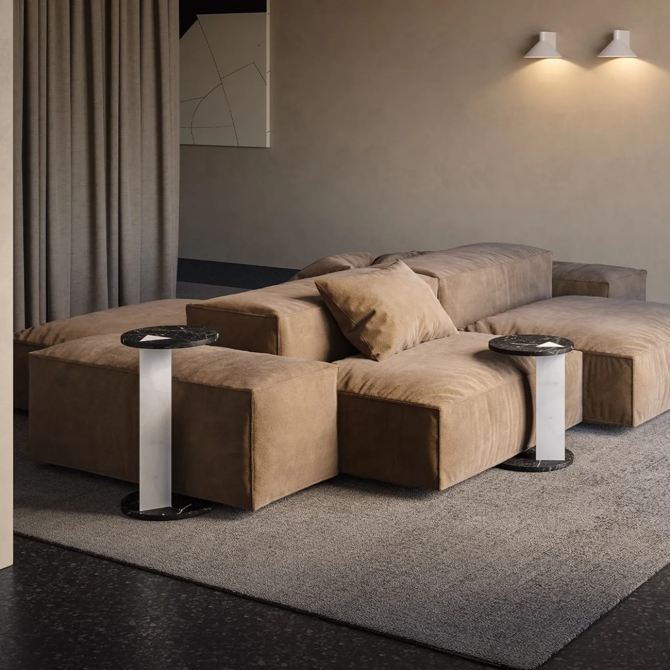 Tavolino laterale rotondo in marmo nero e bianco Lyris Modern L di Lorenzo Zaccarin