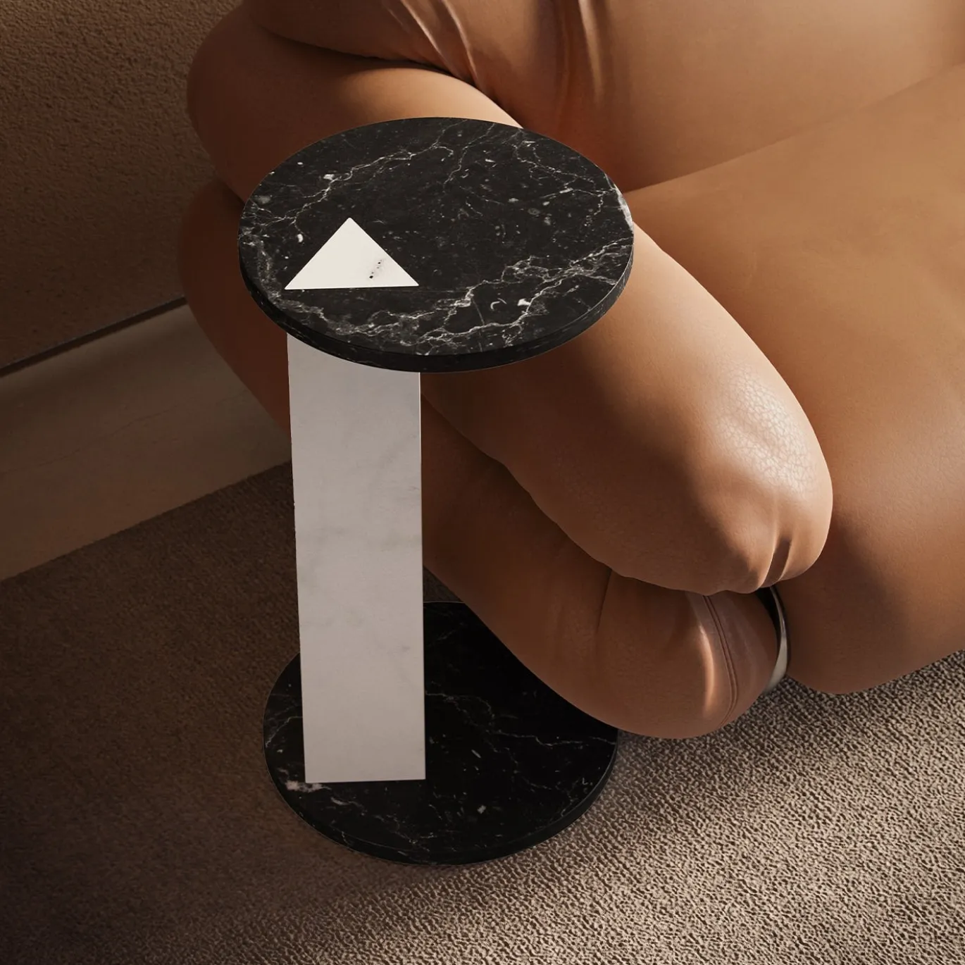 Tavolino laterale rotondo in marmo nero e bianco Lyris Modern L di Lorenzo Zaccarin