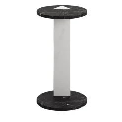 Tavolino laterale rotondo in marmo nero e bianco Lyris Modern L di Lorenzo Zaccarin