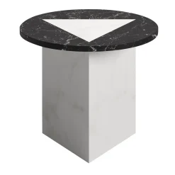 Tavolino laterale rotondo in marmo nero e bianco Nysa S di Lorenzo Zaccarin