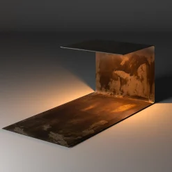 Tavolino Laterale Terra in Acciaio Grigio con Luce LED